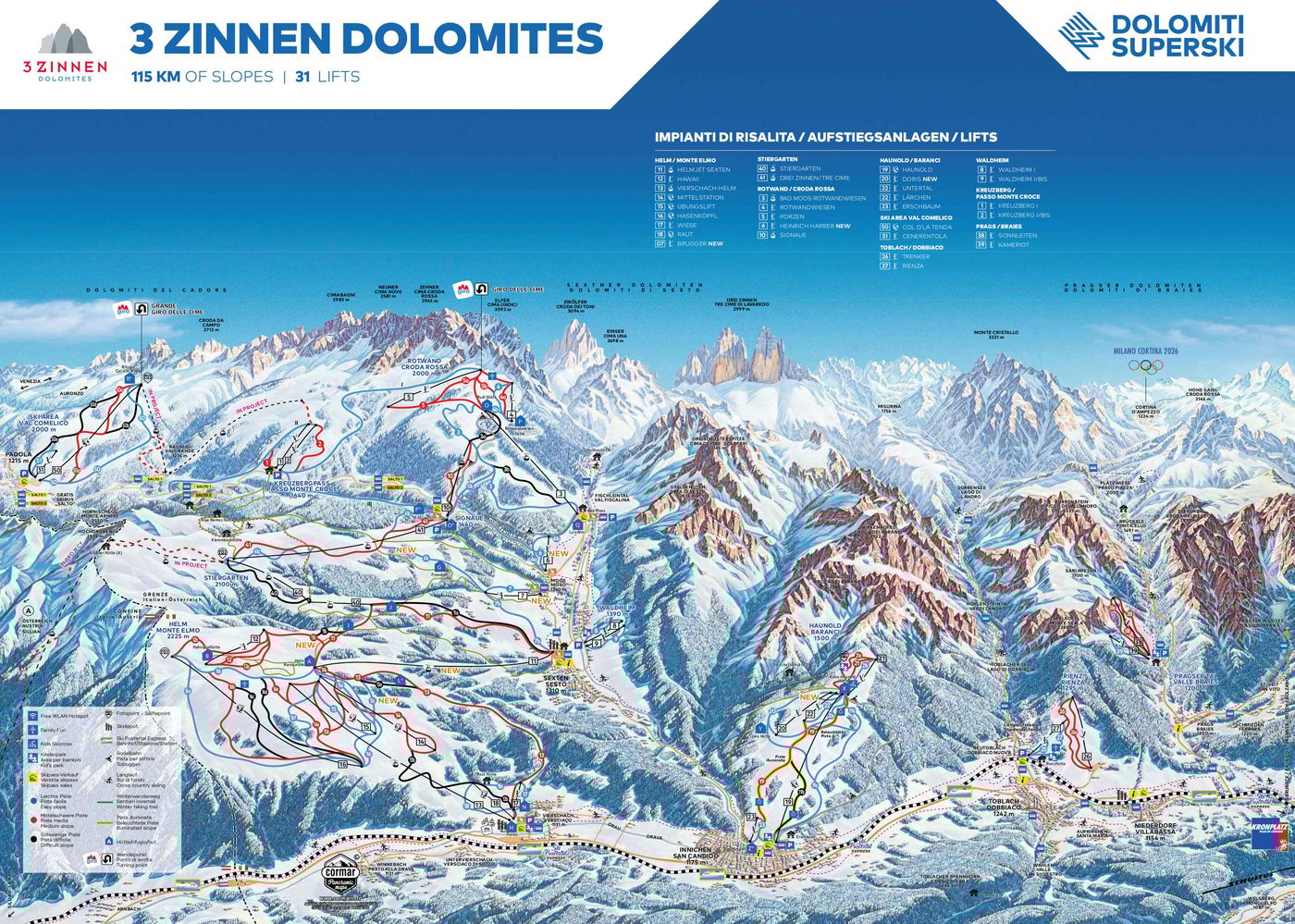 piste map for 3 Zinnen Dolomites