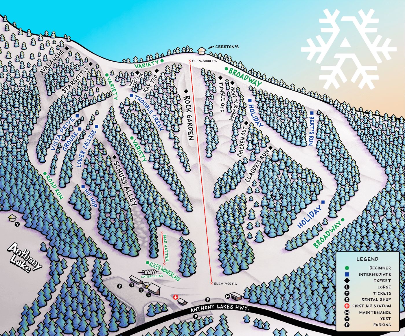 piste map for Anthony Lakes Mountain Resort