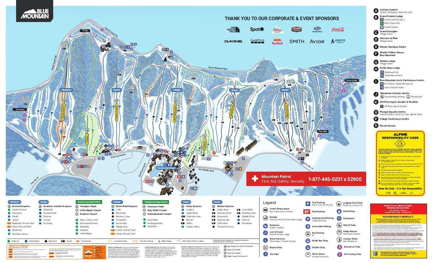piste map for Blue Mountain Resort