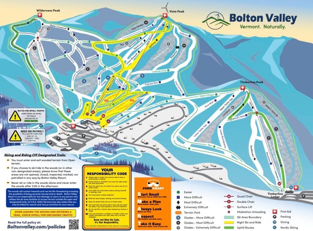 piste map for Bolton Valley