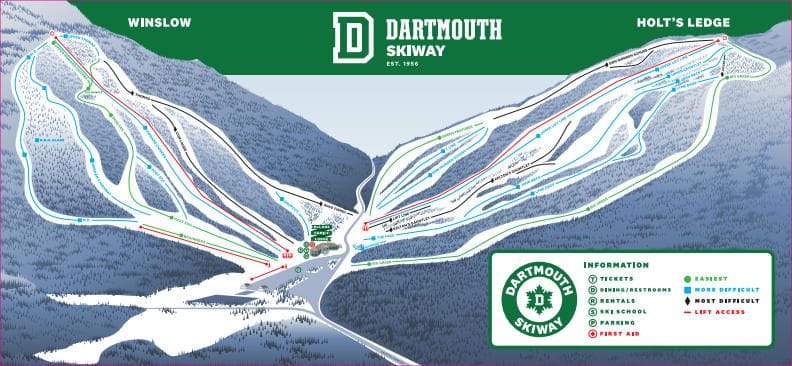 piste map for Dartmouth Skiway