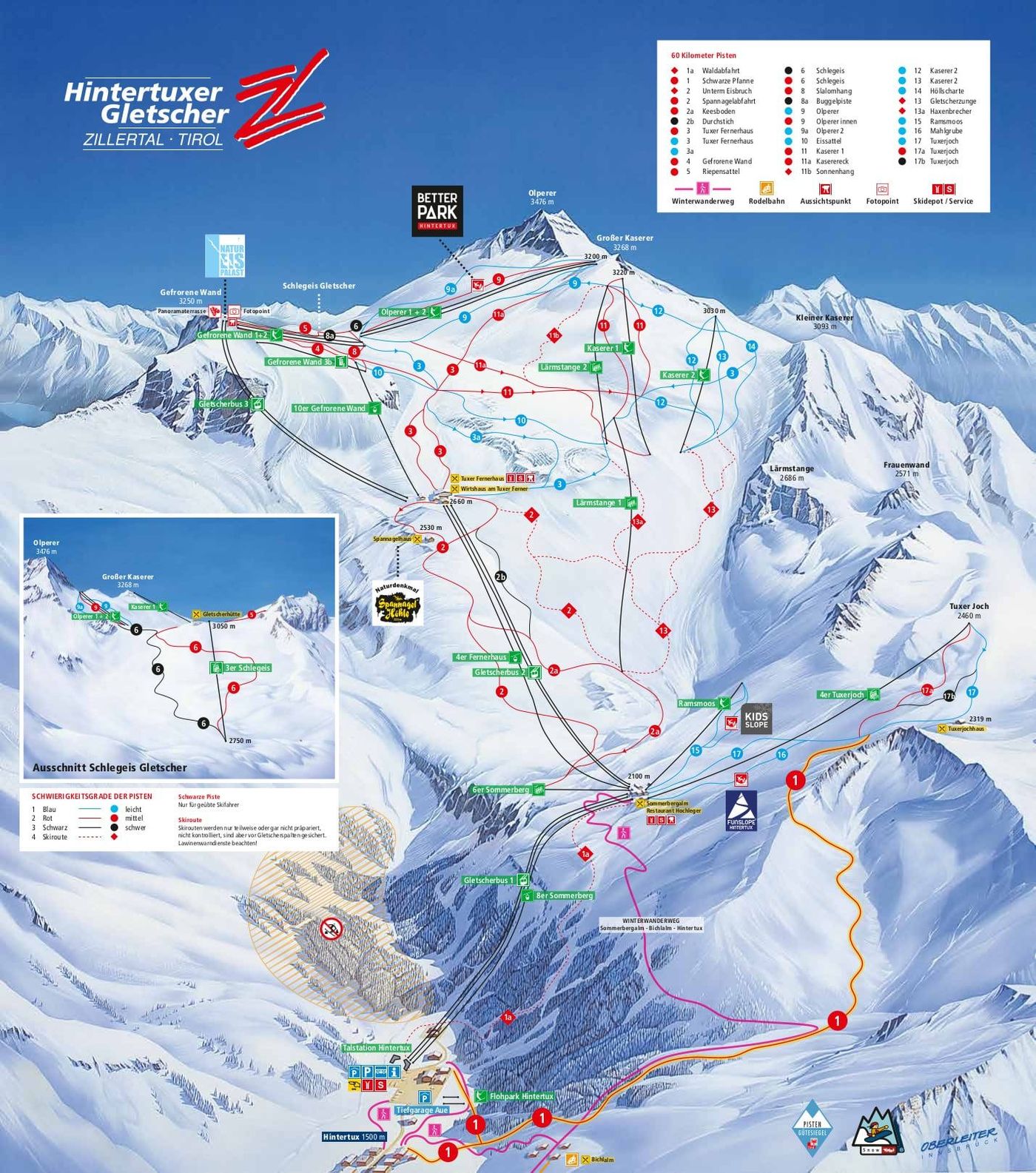 piste map for Hintertux Glacier