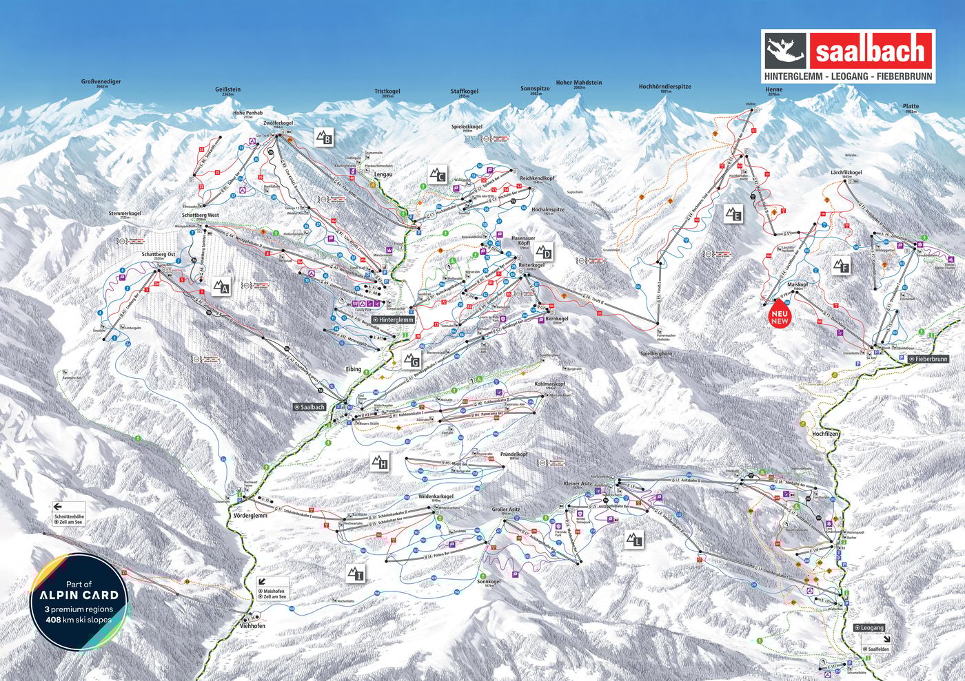 piste map for Skicircus Saalbach Hinterglemm Leogang Fieberbrunn