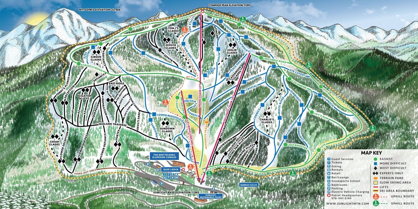 piste map for Sunlight Mountain Resort