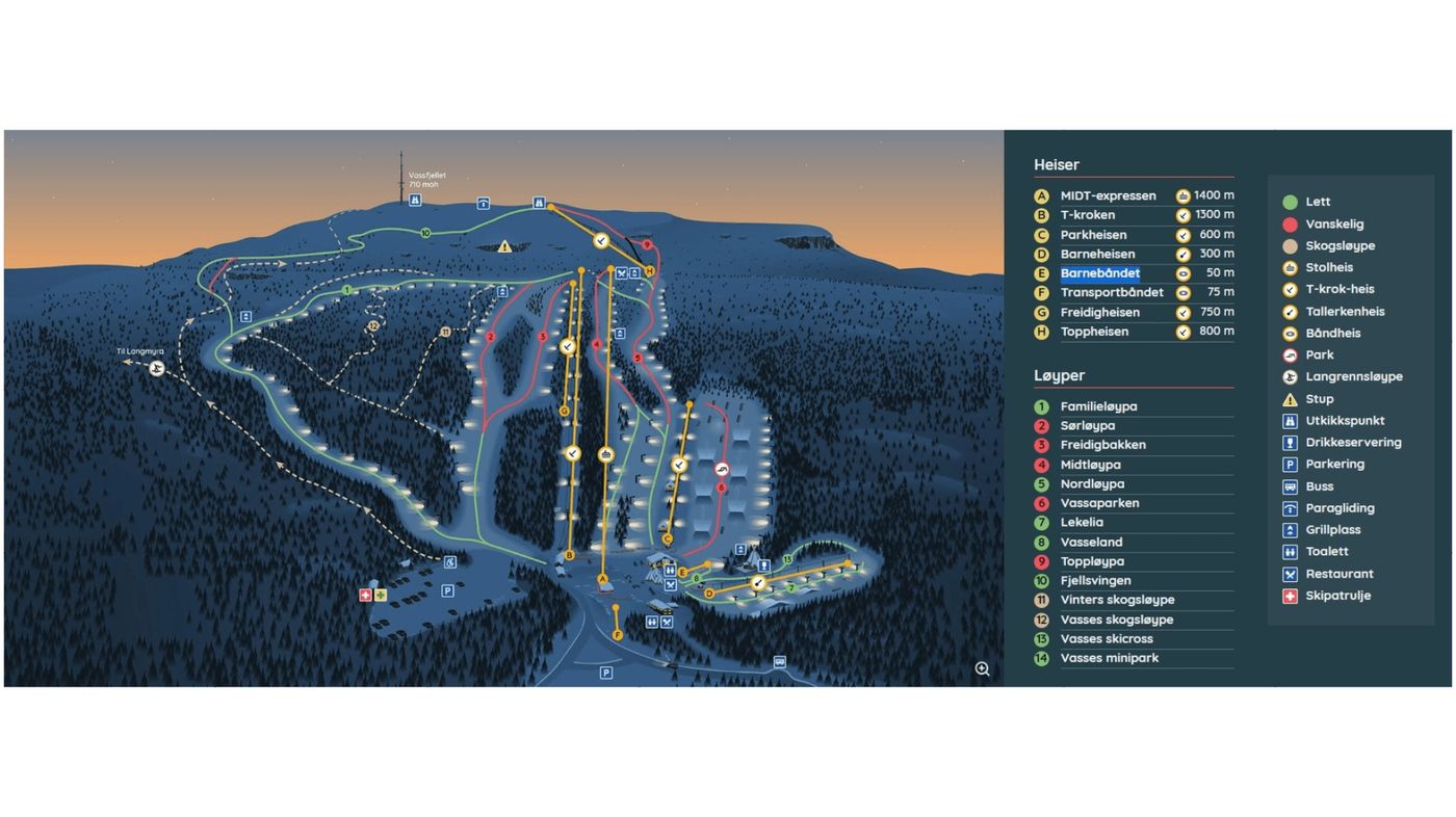 piste map for Vassfjellet