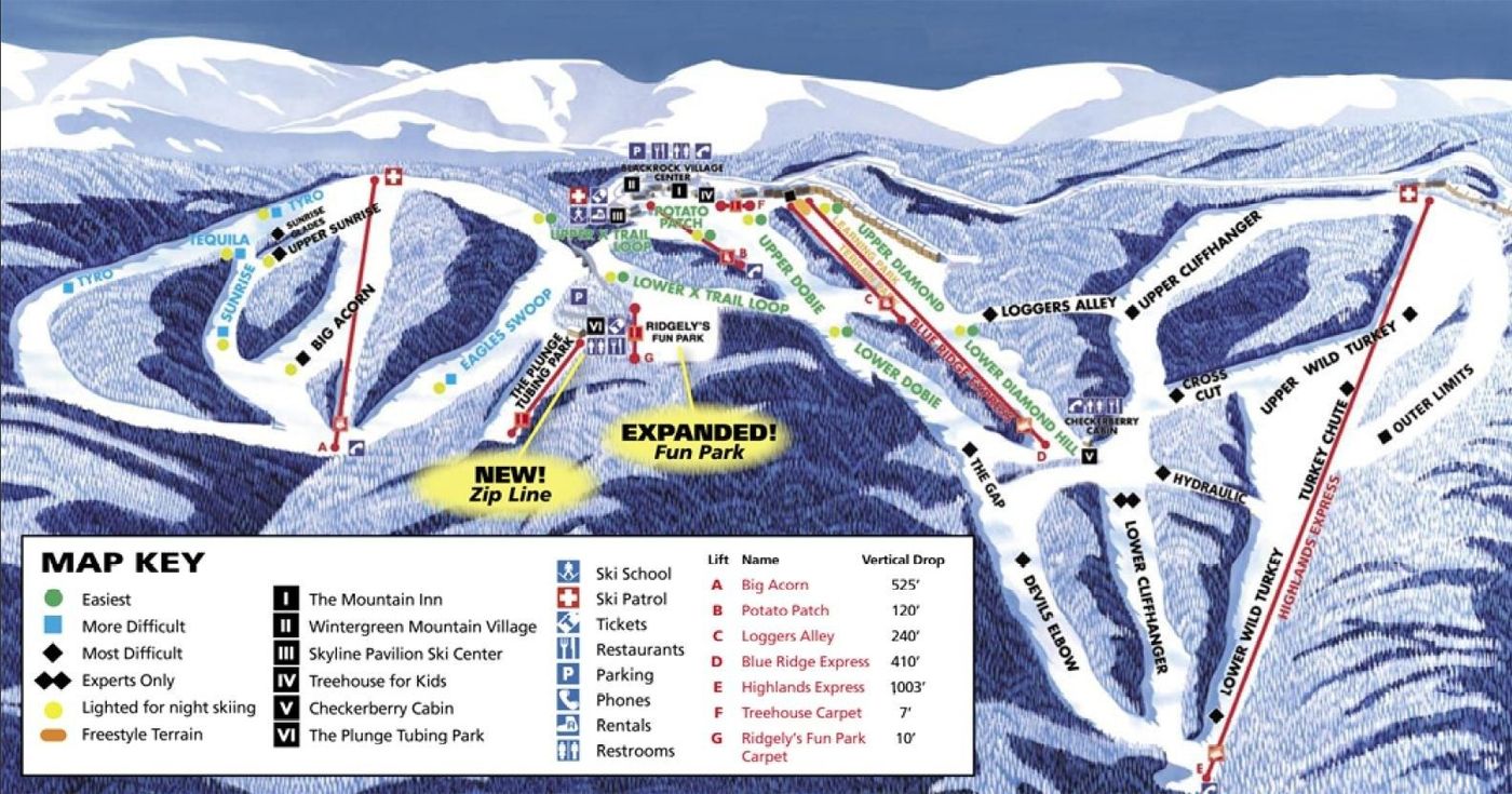 piste map for Wintergreen Resort